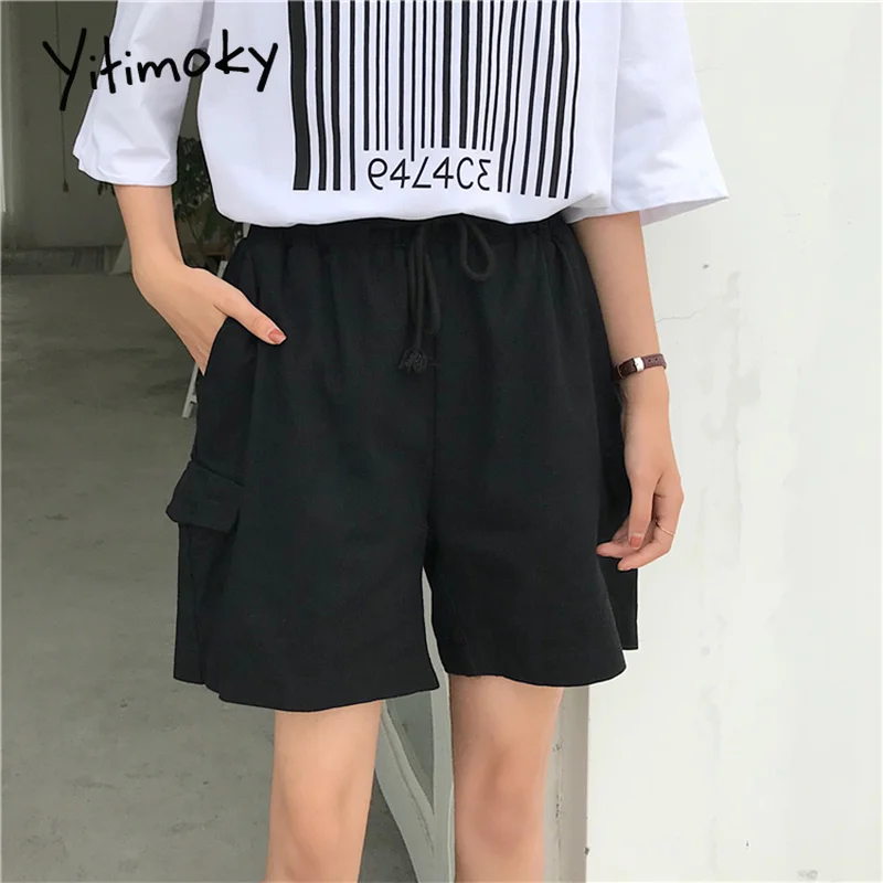 Шорты женские хлопковые с завышенной талией повседневные однотонные размера