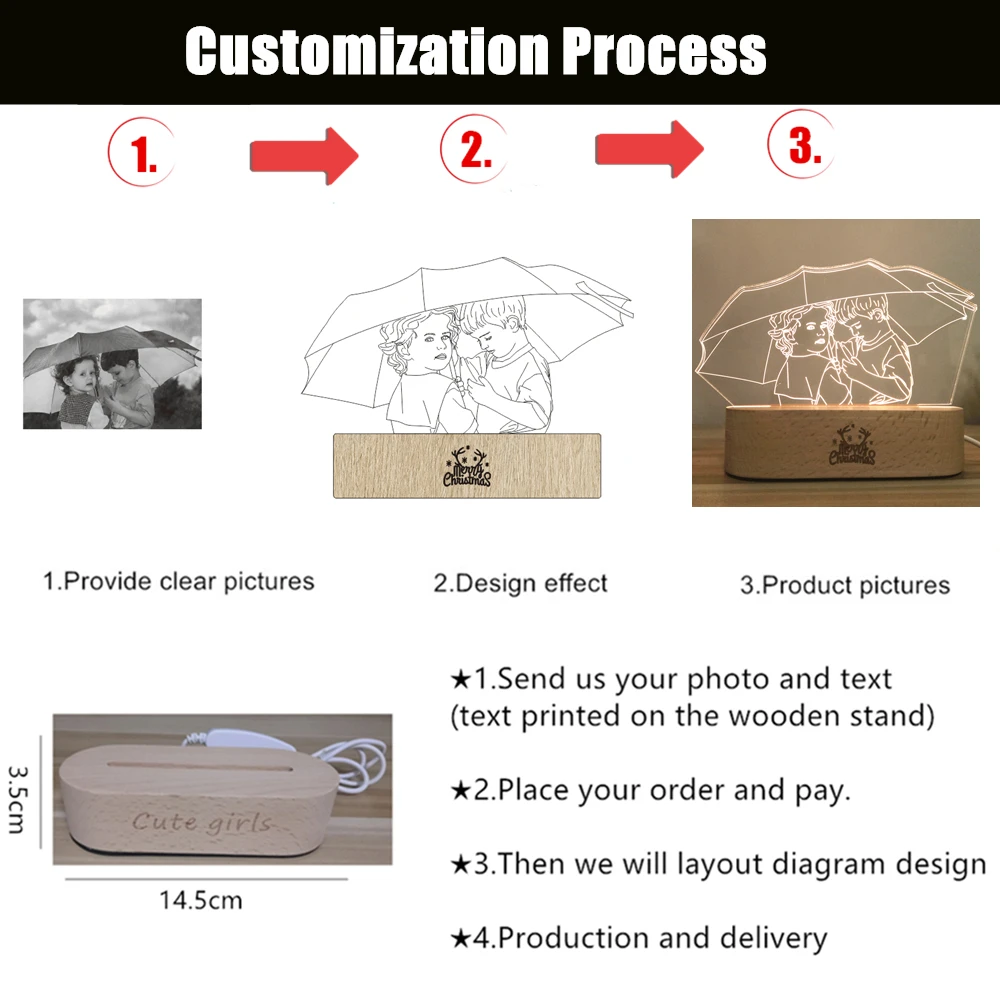 Персонализированная фотография 3D лампа ночник фото и текст под заказ USB для детей