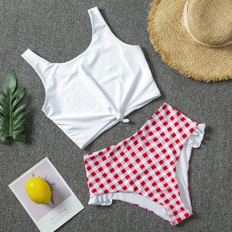 Сексуальный купальник с вырезами 2020 женский монокини клетчатые бикини