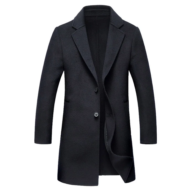 

High quality hand made double face wool coats men 2019 new style fashion turn down collar solid color casual woolen outerwear
