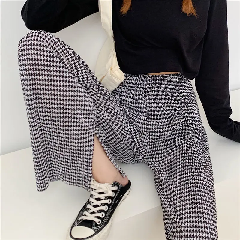 

Autumn and Winter New Women 's Pants Korean Style Fashion Loose Houndstooth