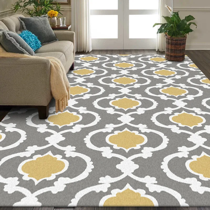 Современный серый желтый белый ковер большого размера с геометрическим узором