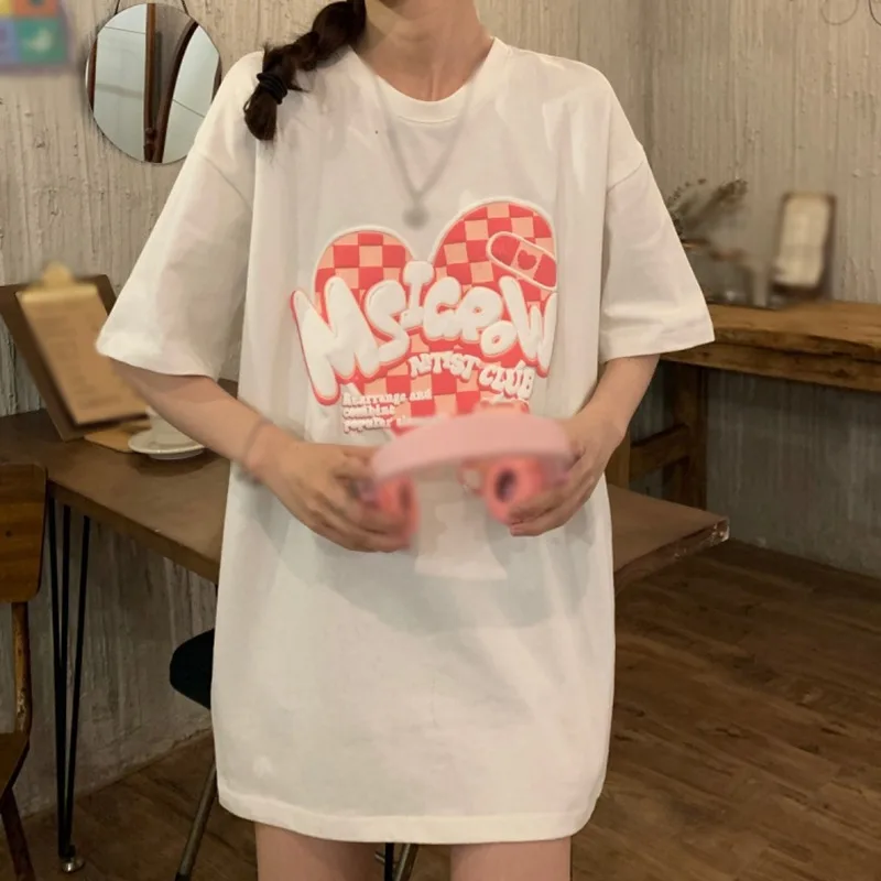 

2021 New Fashion Korean Letter Foam Short Sleeve T-shirt Summer Ladies Loose Women's Top