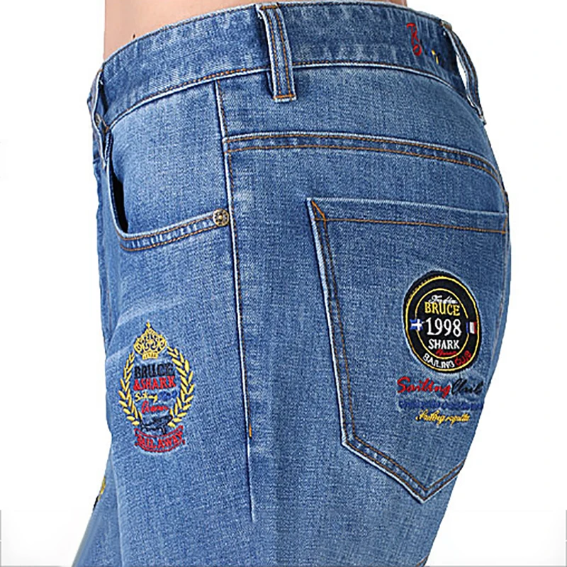 

New Jeans Bruce&Shark Men Fashion Casual High Quality Embroidery Straight leg Cotton Soften Thicken Stretching 42