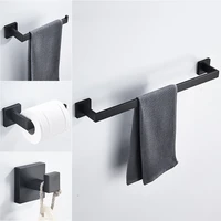 new bathroom hardware set space aluminum matte black hook towel rail bar rack bar shelf tissue paper holder toothbrush holder