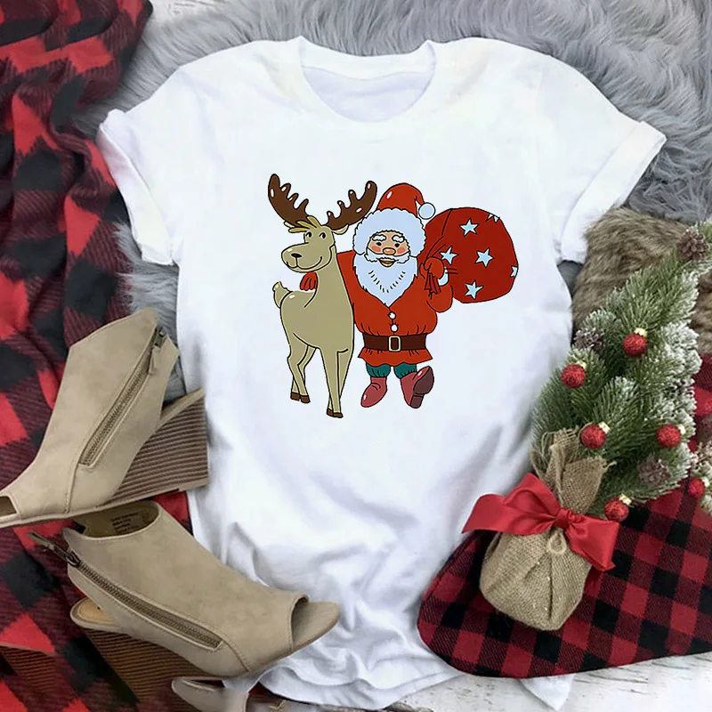 

Merry Christmas Santa Claus Women Summer Polyester Cute Print Tees Tops Clothes Tshirt 2022 New Best Seller T-shirt