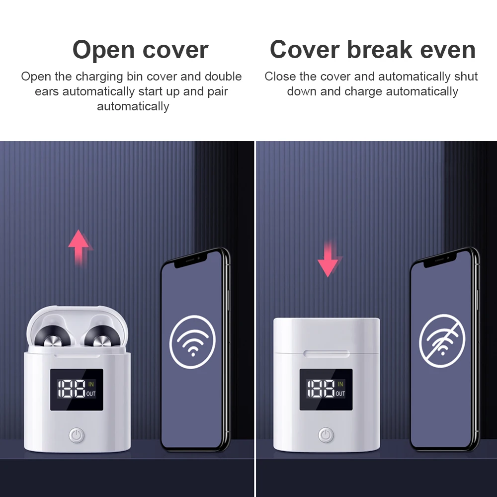 V5.0 Bluetooth наушники HD стерео беспроводные Спорт бас гарнитура со светодиодным