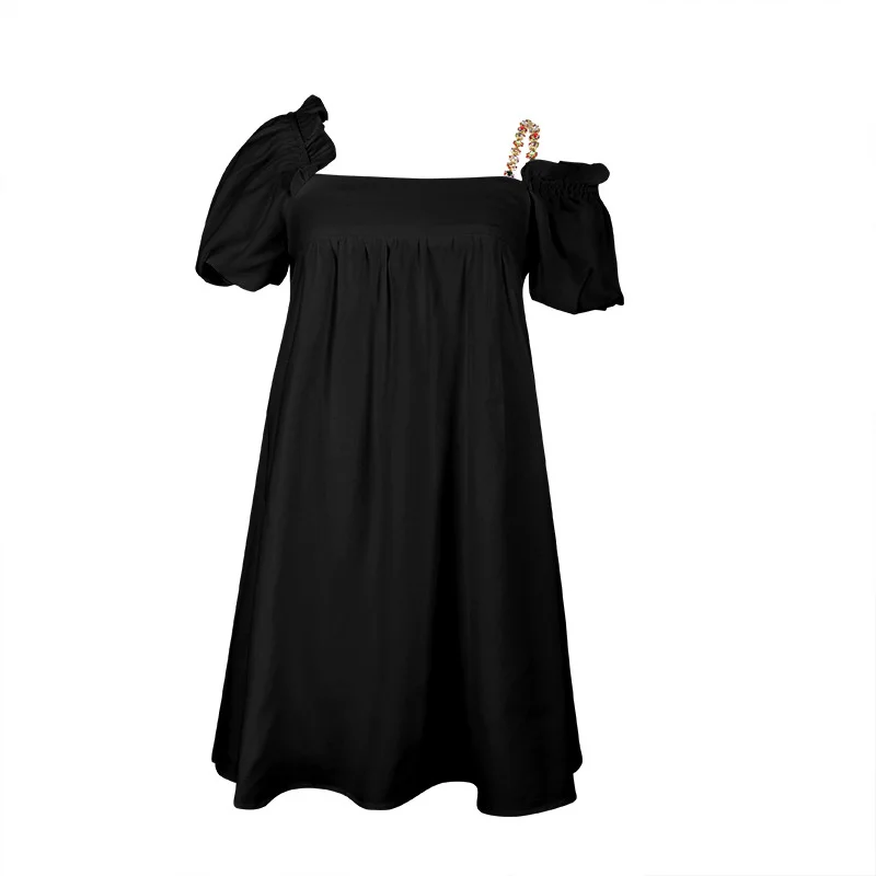 

DEAT 2021 Summer Autumn Female Loose Casual High Waist Solid Color Pleated Short Sleeve Minimalist Trumpet Dress Women SG952