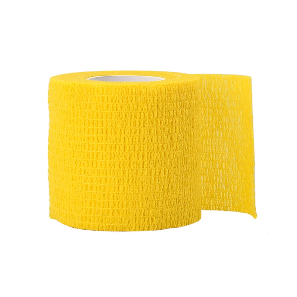 Yellow 1 рулон 5*450 см Одноразовые самоклеющиеся гибкие эластичные бандажные ручки для татуажа, трубки, обертывания, налокотники, палочки, медицинские ленты, Аксессуары - Цвет: Yellow