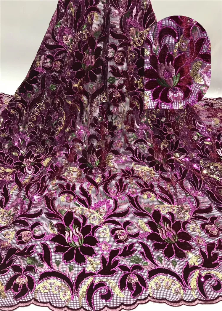 

MIQIER 2020 High Quality African nigerian Tulle Lace Fabric fabric with sequins Embroidery Guipure Damask Lace Fabric Velvet