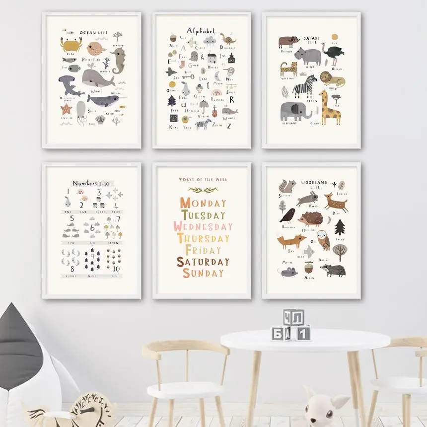 

Ocean Animals Fish Art Canvas Painting Enlightenment Nordic Posters And Prints Alphabet Number Wall For Kids Room Decor Pictures