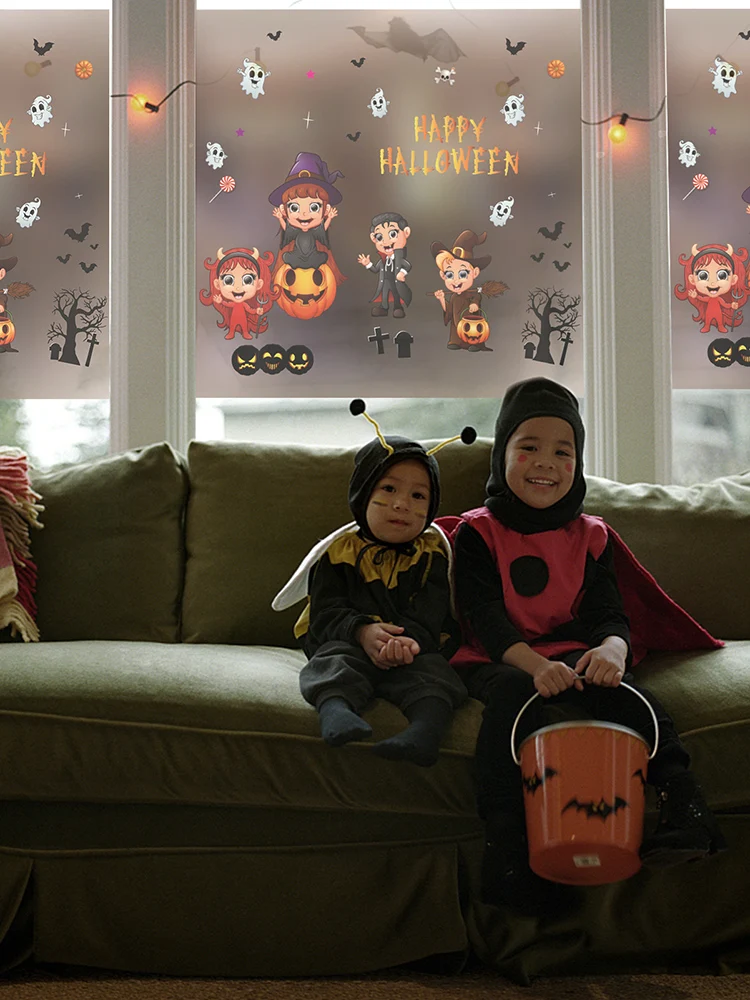 Новые цветные электростатические наклейки на Хэллоуин оформление окна без