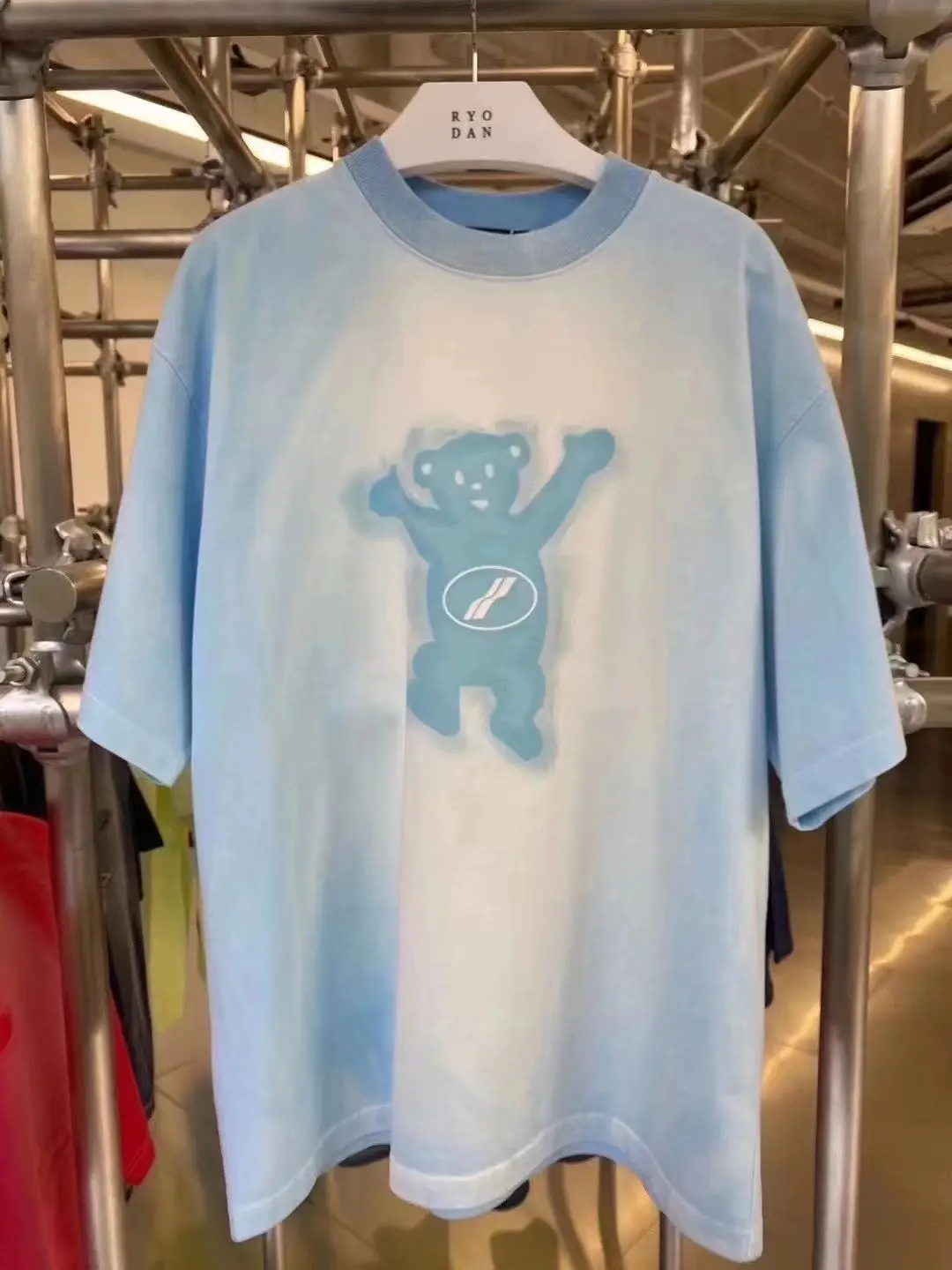 

Trendy Brand We11done Short-sleeved T-shirt New Temperature Change Color Bear Print We11done Loose Round Neck T-shirt