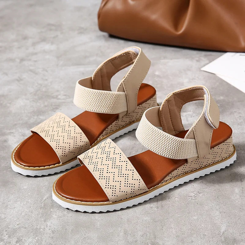 

2021 Women's Shoes Summer Women's Shoes Open Toe Wedges Soft Bottom Breathable Sandals PU Casual Comfortable Women's Beach Shoes