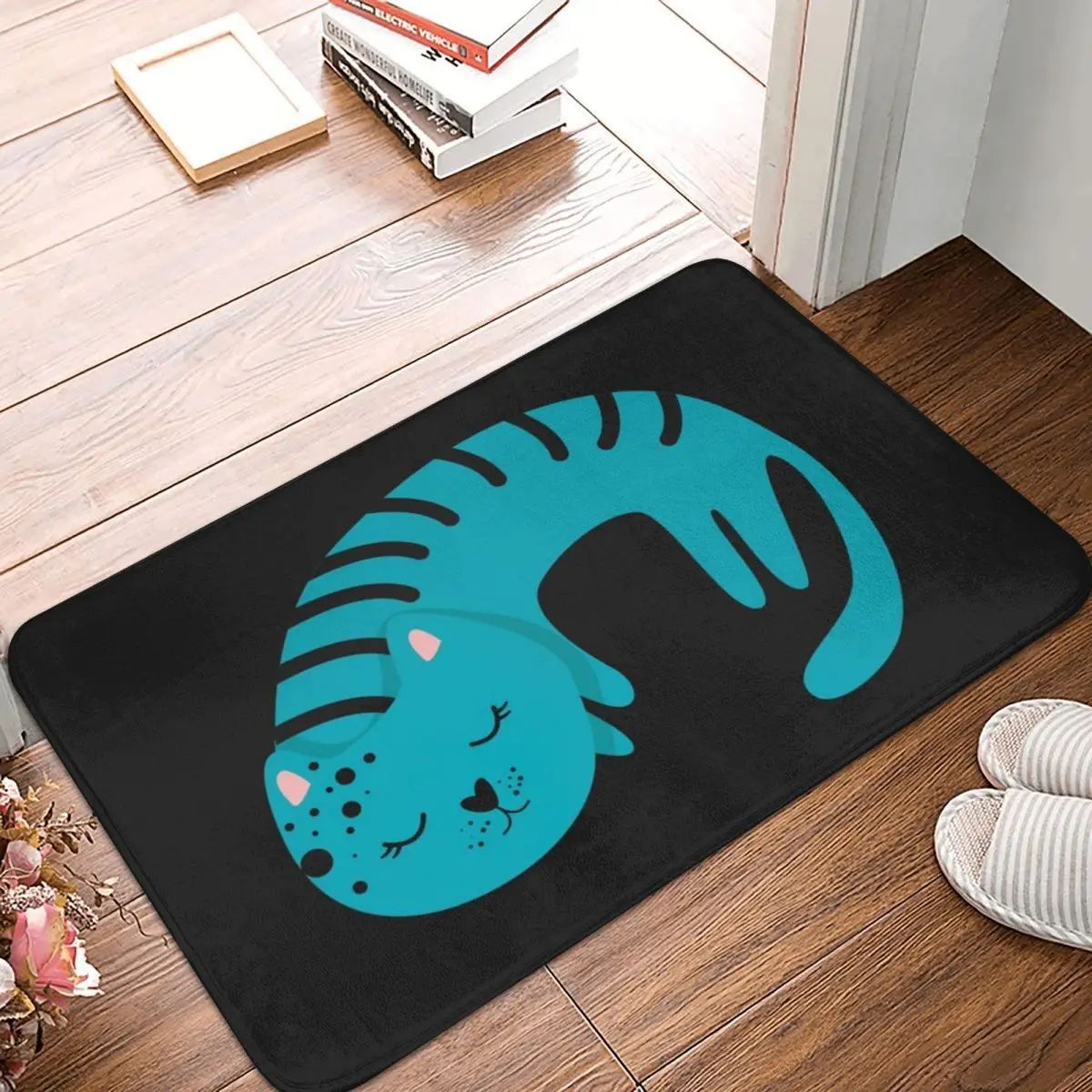 

Bath Mat Sleeping Blue Cat Rug Carpet Doormat Non-slip Water Oil Proof Entrance Living Room Home Bathroom Kitchen Toilet