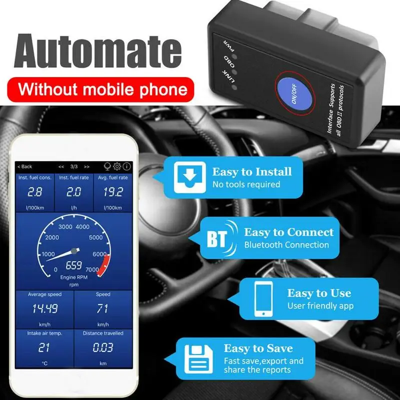 Диагностический сканер OBD2 Elm327 компактный автомобильный диагностический прибор