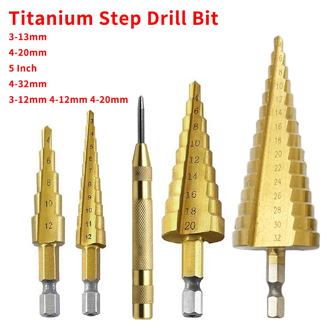 

Metal Drill Bit Set 3pcs HSS Steel Titanium Step Drill Bit 3-12mm 4-12mm 4-20mm Step Cone Cutt Tools for Woodworking Wood