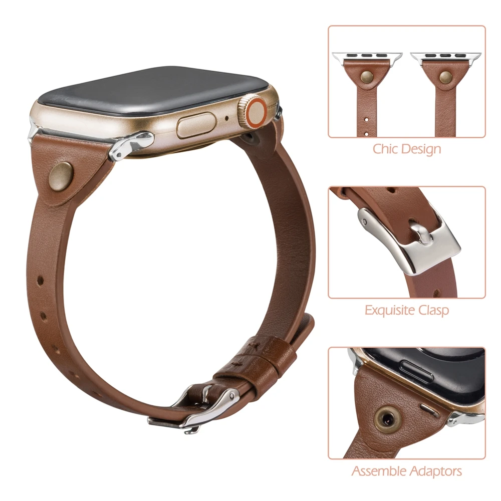 

Ремешок кожаный для Apple Watch Series 4 1 2 3 10 цветов, двойной браслет для iwatch 38 40 мм 42 44 мм, для мужчин и женщин