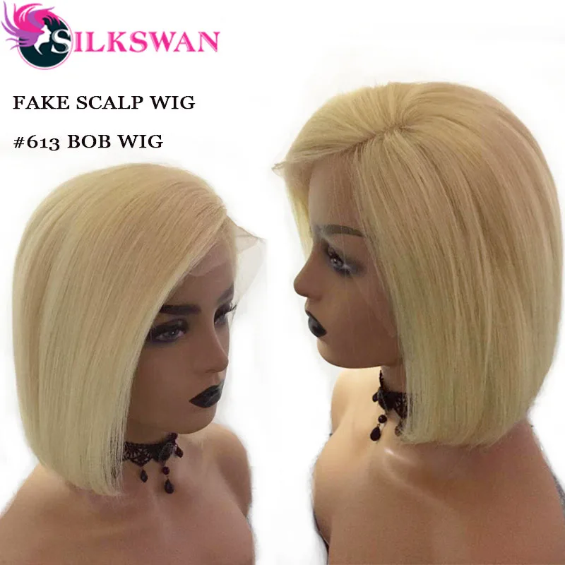 Silkswan волосы 13*4 бразильские человеческие волосы remy#613 блонд парик фронта шнурка предварительно сорванный боб парик с взрыва и поддельные головы боб парики 130
