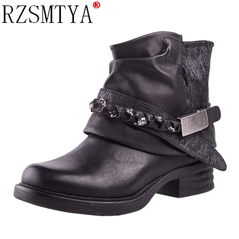 

Женские ботильоны на молнии, Винтажные ботинки из искусственной кожи на высоком блочном каблуке в стиле ретро, 2021