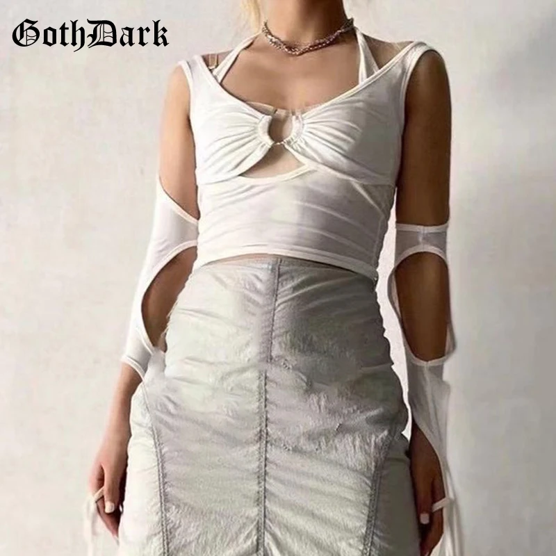 Женская летняя футболка Goth Dark черная укороченная Футболка с вырезами в стиле