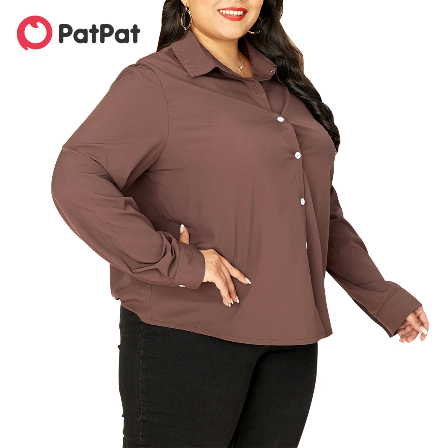 

PatPat Women Plus Size Basics Lapel Collar Button Down Long-sleeve Shirt