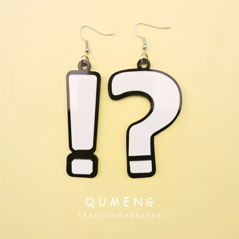 

QUMENG 2020 korean Fashion Acrylic Question Exclamation Mark Big Earrings For Women Lady's Night Club stud Earrings Jewelry