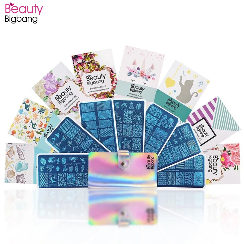 BeautyBigBang набор штамповочных пластин 8 шт. для дизайна ногтей 6*12 см прямоугольная винтажная нержавеющая сталь летний цветочный набор шаблонов для ногтей с сумкой