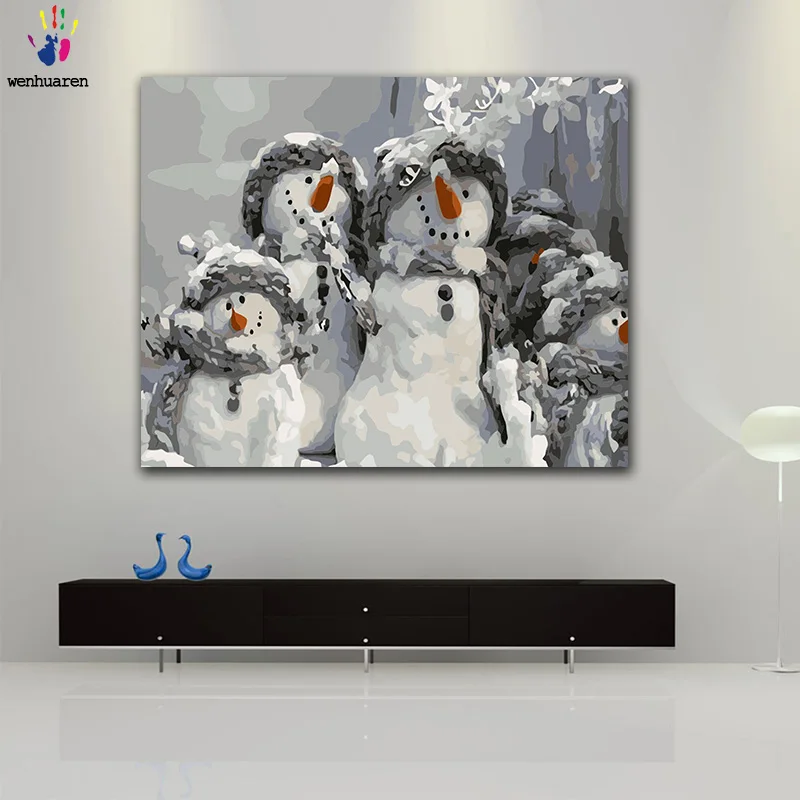 DIY раскраска краска по номерам красный нос Снеговик Семья носить шляпу рисунок