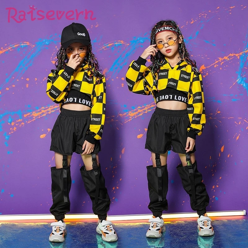 RAISEVERN Письмо плед Печать Детей Crop Толстовка Hip Hop Детские Девушки Печатного Hoodie Tops