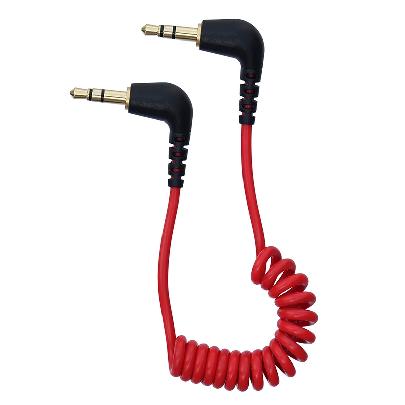 TRS to TRS Spring 3.5mm Cable  Coiled Microphone to Camera Red Color for RODE SC7 BOYA By VIDEOMIC GO Video Micro-type Mics