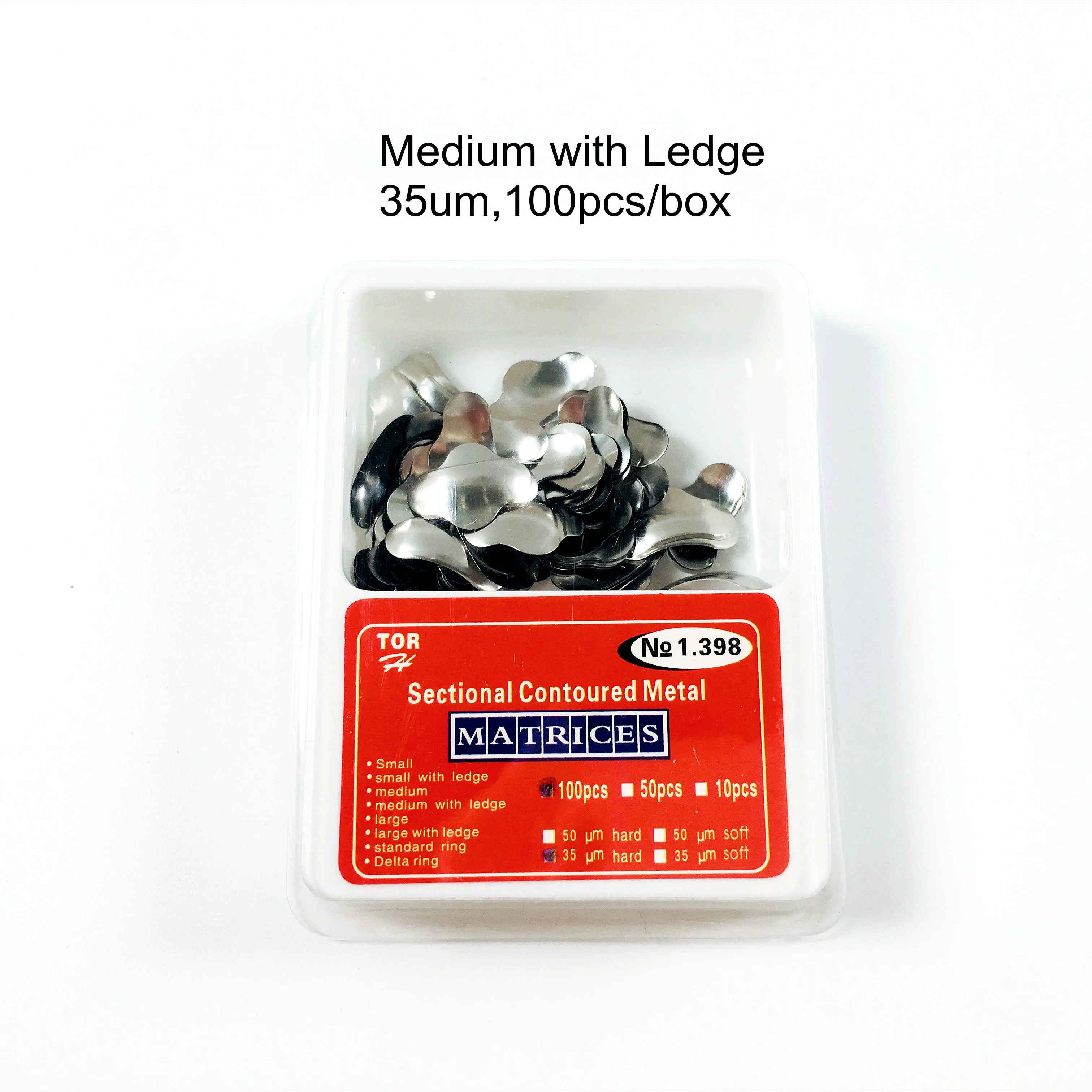 

100pcs/Box Dental SS Matrix Sectional Bands Composite Fill 35um Meidum With Ledge