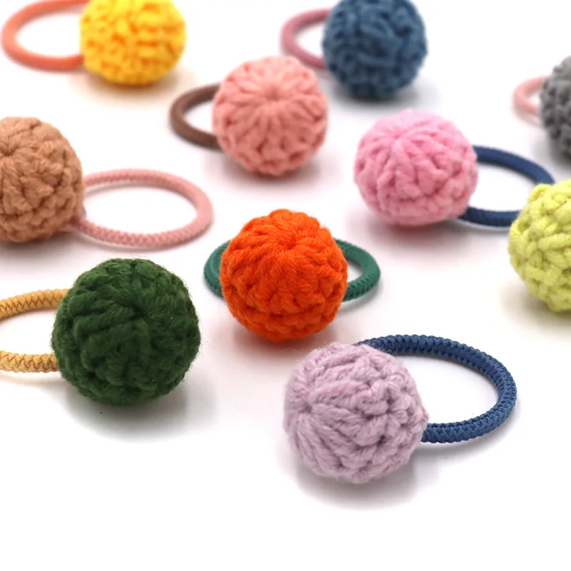 Детский вязаный крючком зажим для волос с помпоном эластичная повязка красочный