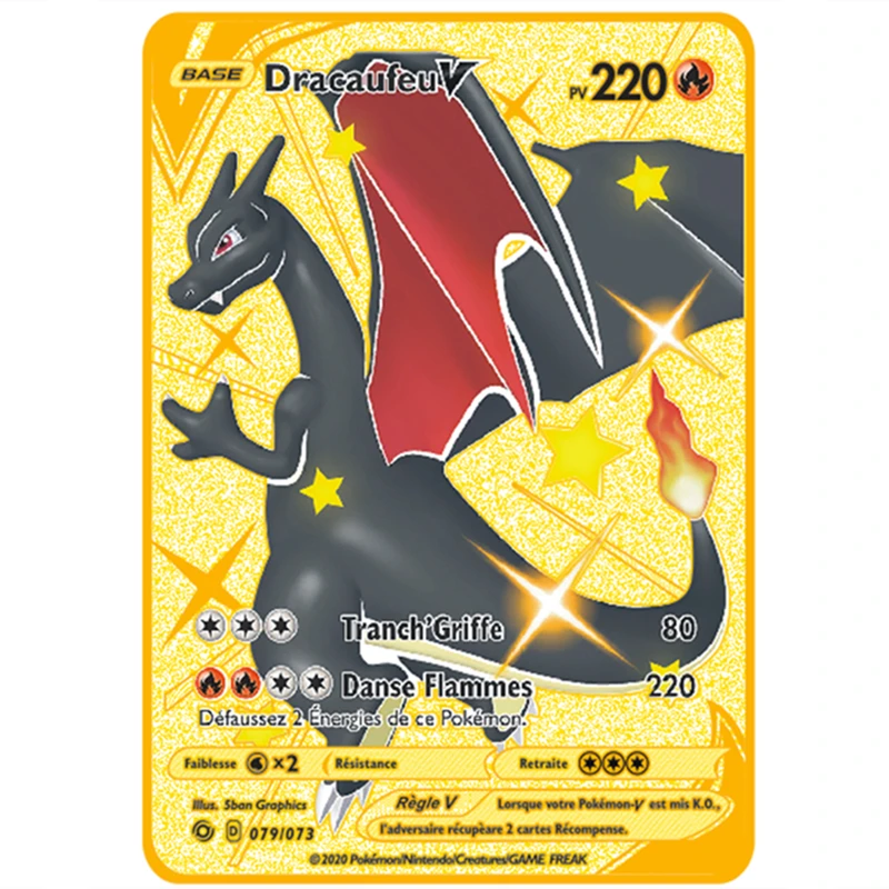 

Pokemon Gold Cards Metal Anime Charizard GX VMAX V EX Metal Rare Card Eevee Mewtwo Pikachu Game Battle Collection Trading Toy