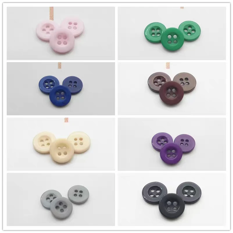 

100pcs Round four hole color wide edge resin button 9mm 11.5mm 15mm 18mm 23mm 28mm size Garment accessories button Shirt button