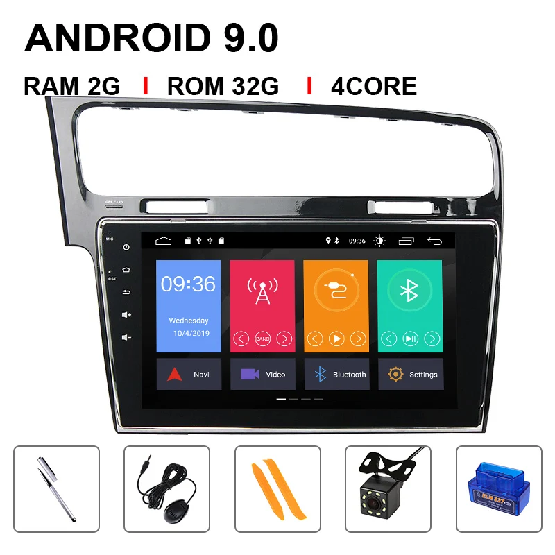 4 Core 32ROM OBD Cam Автомагнитола Xonrich ips 1Din Android 9 автомобильный мультимедийный плеер для Volkswagen VW Golf 7 Стерео gps навигационный головное устройство DSP 4G ram - Цвет: 4 Core 32ROM OBD Cam