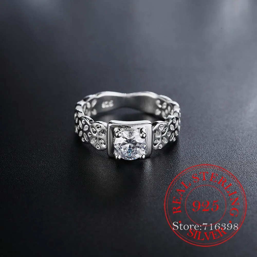 

100% 925 Sterling Silver Jewelry Vintage Crystal Hollow Pattern Wedding Silver Rings for Women Men Fashion Anel De Prata Bijoux