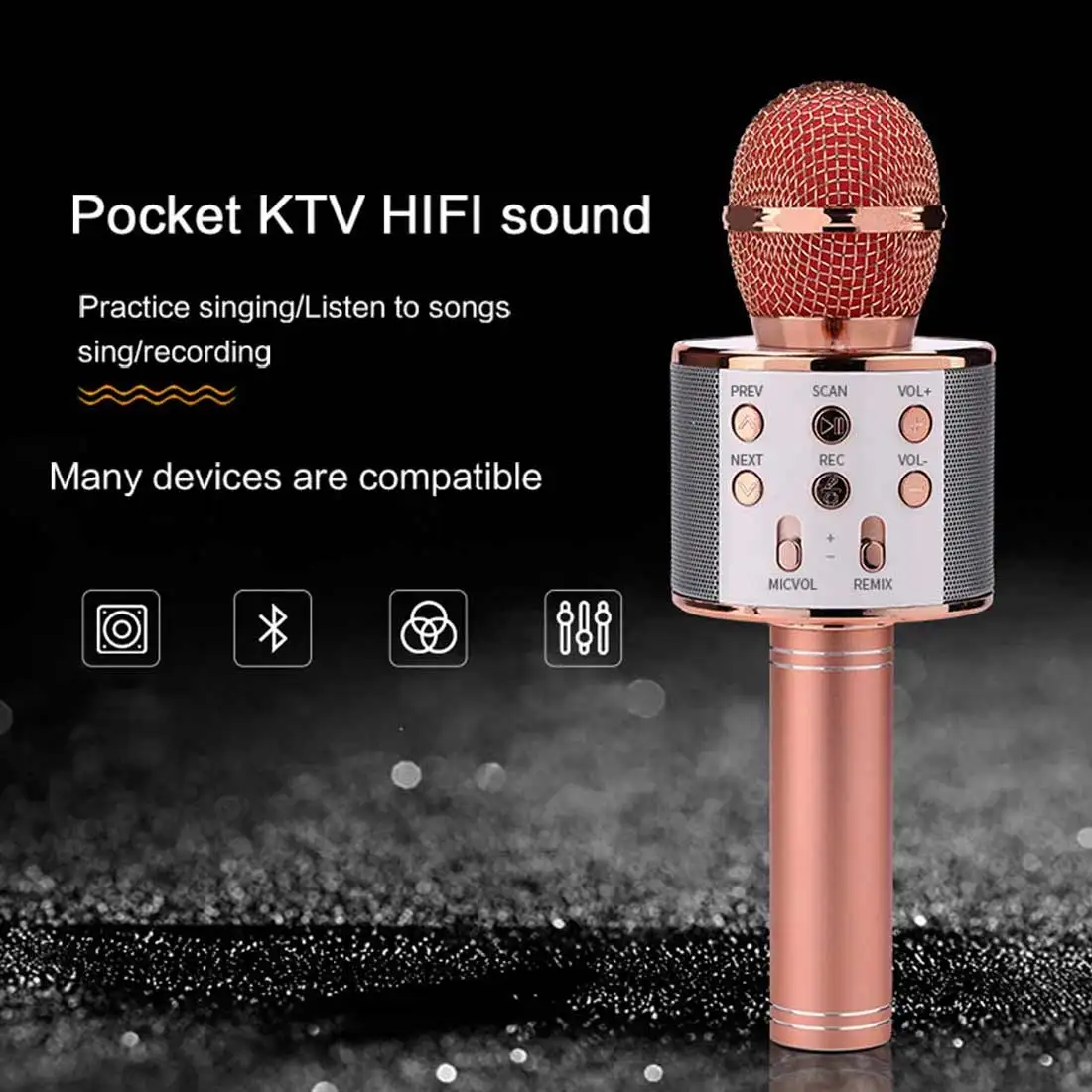 Bluetooth беспроводной микрофон динамик ручной микрофон караоке микрофон музыкальный плеер для вокала, с рекордером KTV караоке микрофон