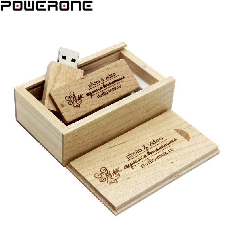 POWERONE (Бесплатный Пользовательский логотип) Деревянный usb + коробка USB флэш
