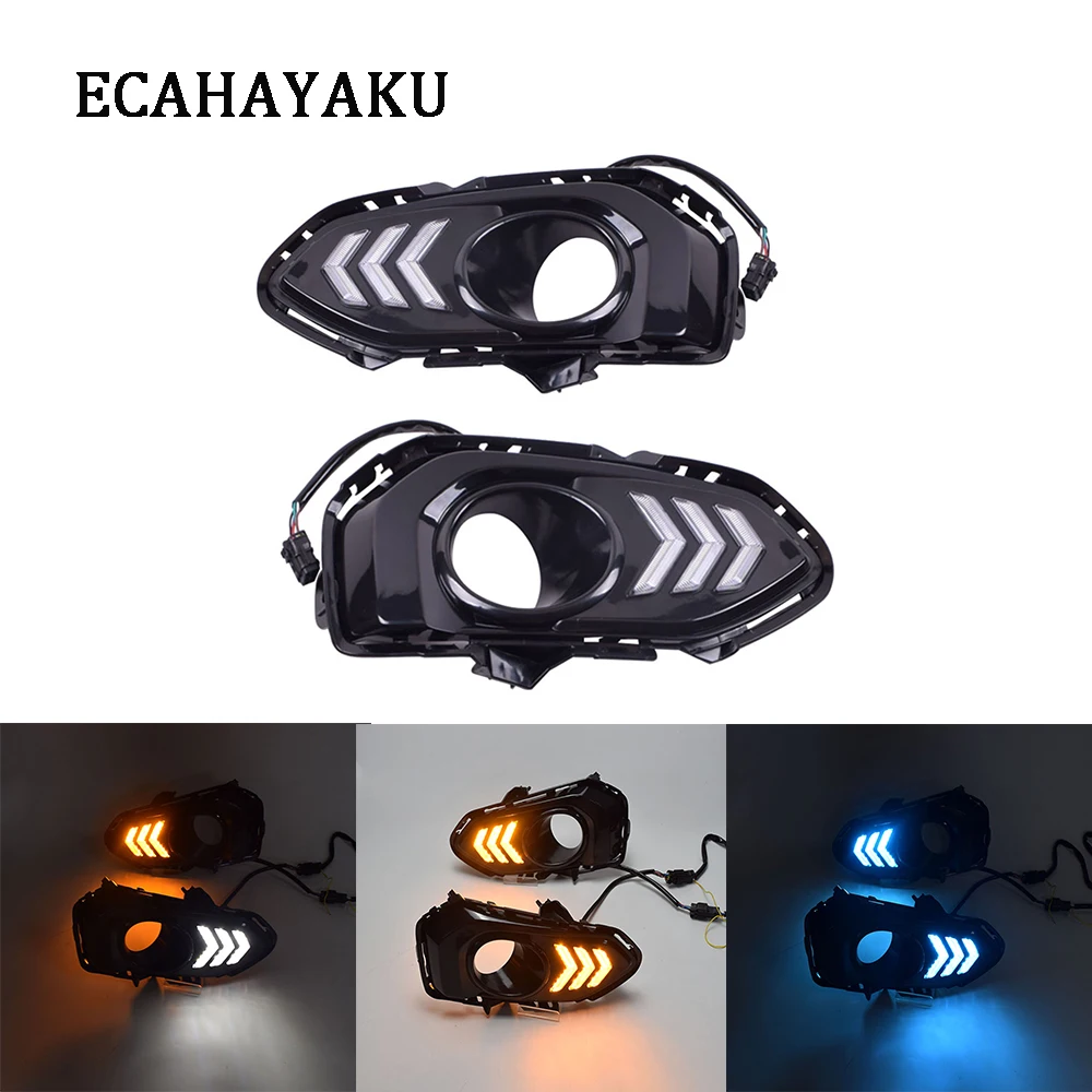 

ECAHAYAKU 1 пара автомобильный Стайлинг светодиодный DRL дневные ходовые огсветильник для Honda Fit 2018 с желтым указателем поворота светильник Ночно...