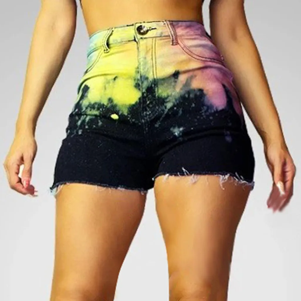 

2020 Summer Sexy Tie Dye Print Denim Shorts Women Fashion Short Jeans High Waisted Hot Pants Slim Fit Pantalones #3