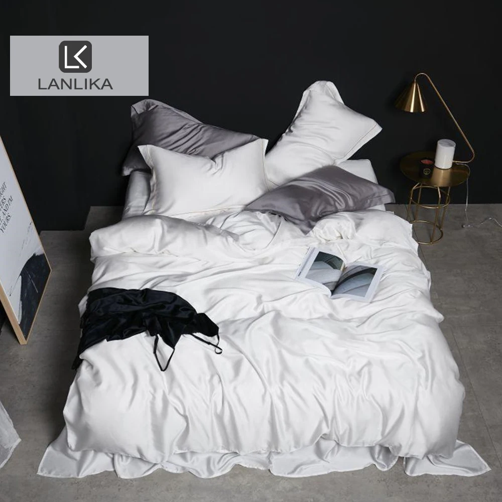 Lanlika женский роскошный белый комплект постельного белья из 100% шелка двойной