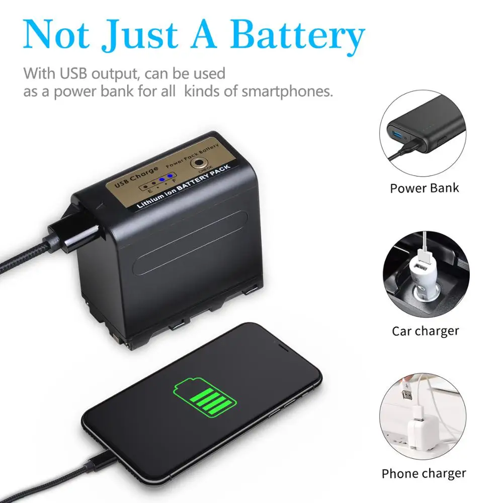 

USB Input 7800mAh NP-F970 NP-F980 F960 F970 Battery with LED Power Indicator for Sony F960 F550 F570 F750 F770 MC1500C 190P