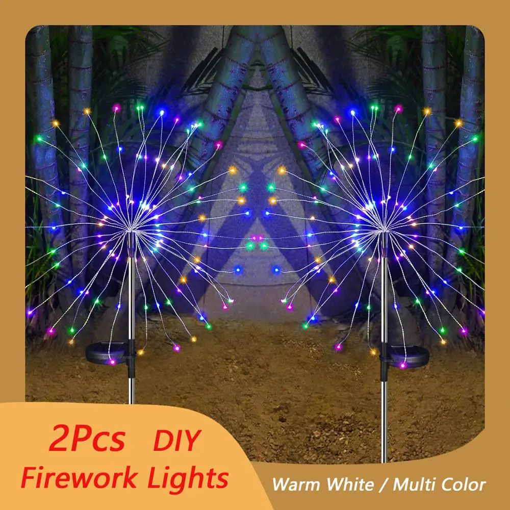Уличные светодиодсветильник фейерверки на солнечной батарее 2 шт. 120 светодиодов