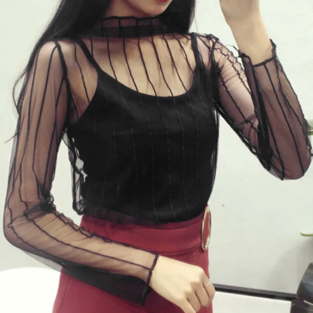 Женские кружевные прозрачные блузки футболка сетчатый топ Сетчатая Женская