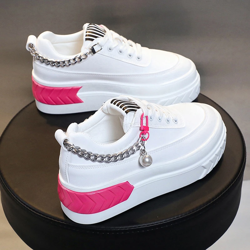 

European Women's Sports Shoes Sneakers 2021 Spring Autumn New White Shoes Chunky Chain Shoes for Women Zapatillas Mujer