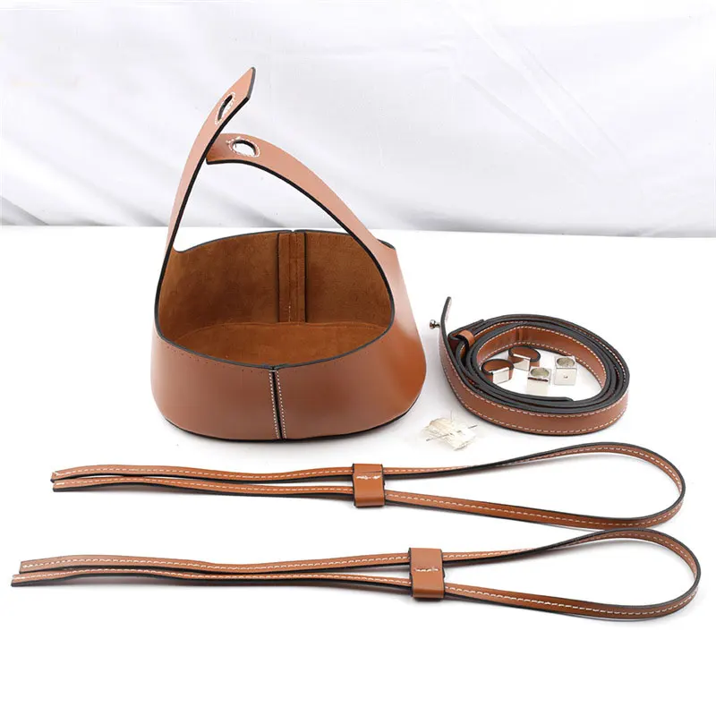 Handmade Handbag Shoulder Strap Hollow Drawstring Woven Bag Set Bucket Bag Leather With Bag Bottom Belt Bag For DIY Backpack
