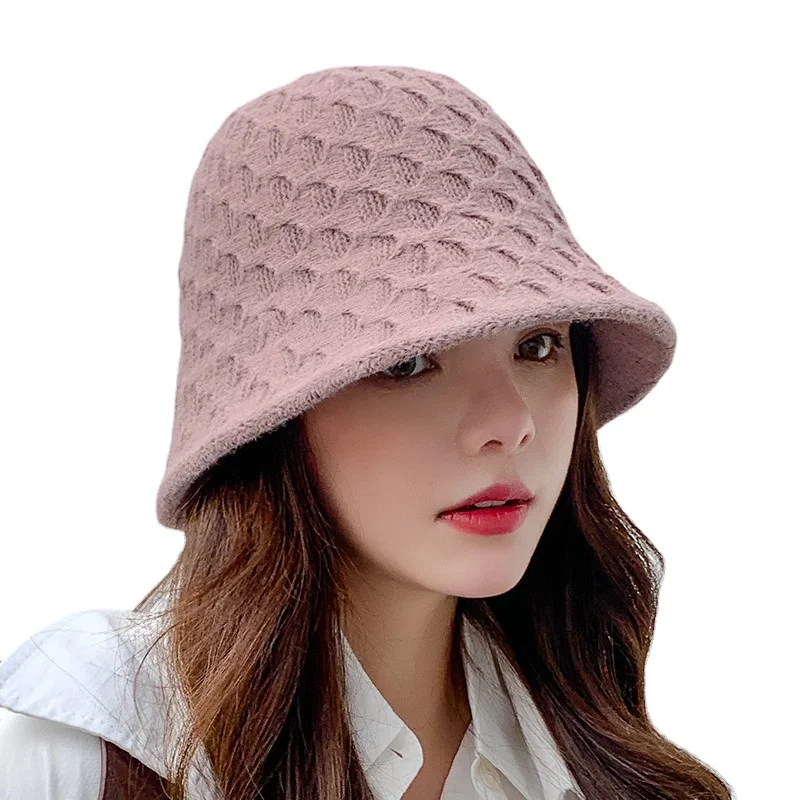 

Sparsil Woman Winter Knit Crochet Bucket Hat Female Warm Elastic Outdoor Basin Beanies Cap Korean Chic Elegant Fisherman Chapeau