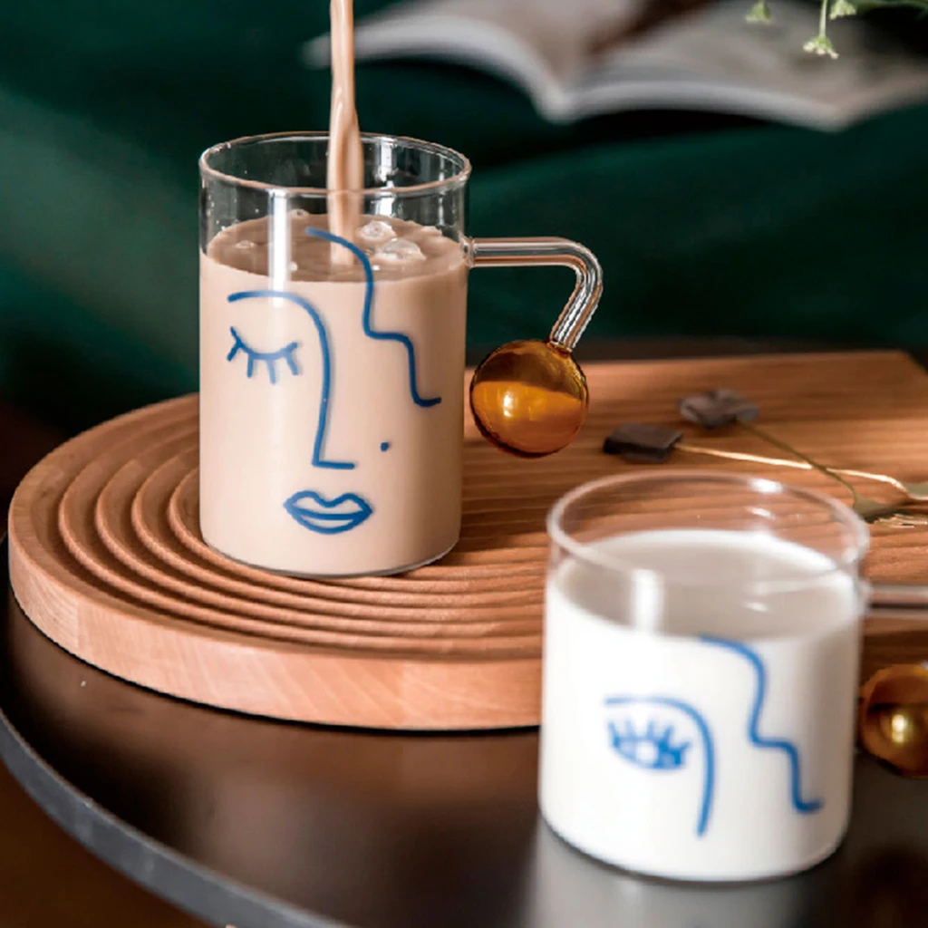 Стеклянная кружка для дома и офиса питьевая горячего холодного кофе молока сока