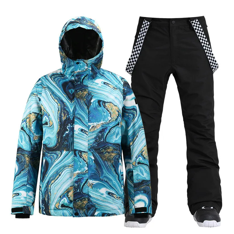 Зимний лыжный костюм мужской теплый водонепроницаемый ветрозащитный шпон